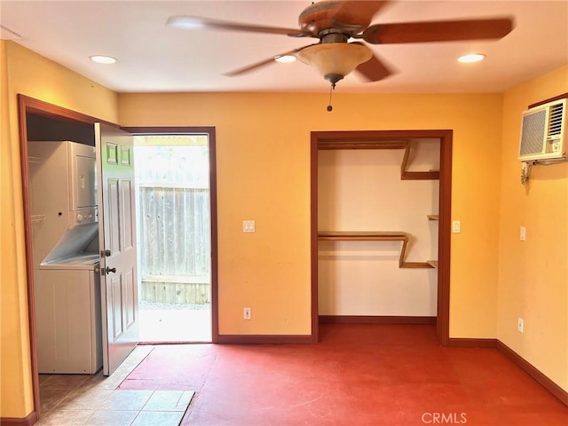714 E Chapman Ave, Fullerton, CA 92831 - unfurnished bedroom with stacked washer / dryer, access to outside, recessed lighting, and ceiling fan