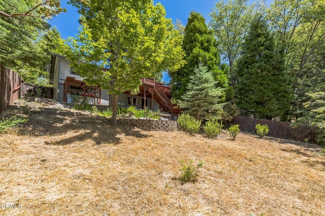 352 Cedarbrook Dr, Twin Peaks, CA 92391 - view of yard with stairway and a wooden deck