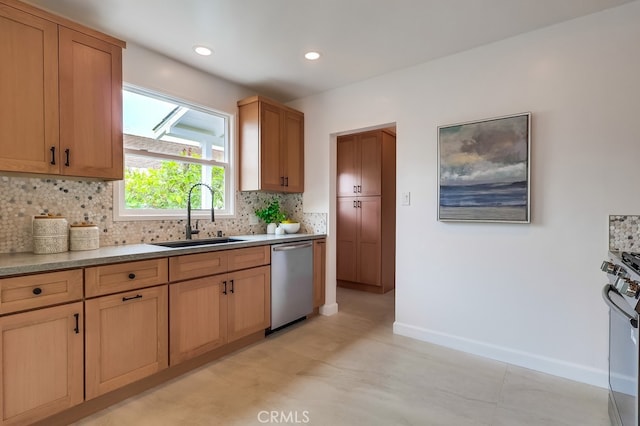 2609 S Leland St, San Pedro, CA 90731 - kitchen with dishwasher, decorative backsplash, white gas range oven, and recessed lighting