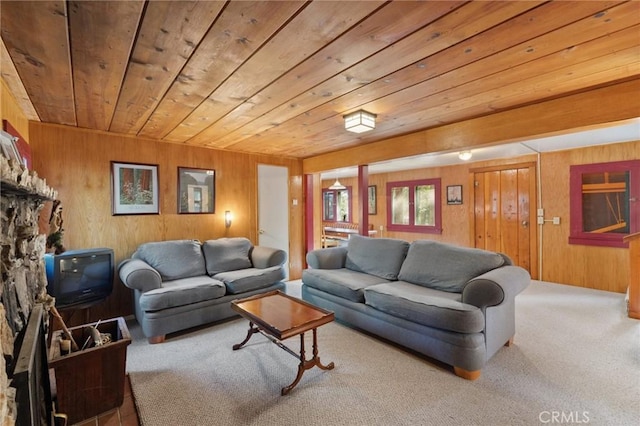 83634 Presidents Ln, Wilsona Gardens, CA 93633 - living area with wooden ceiling, carpet floors, and wooden walls