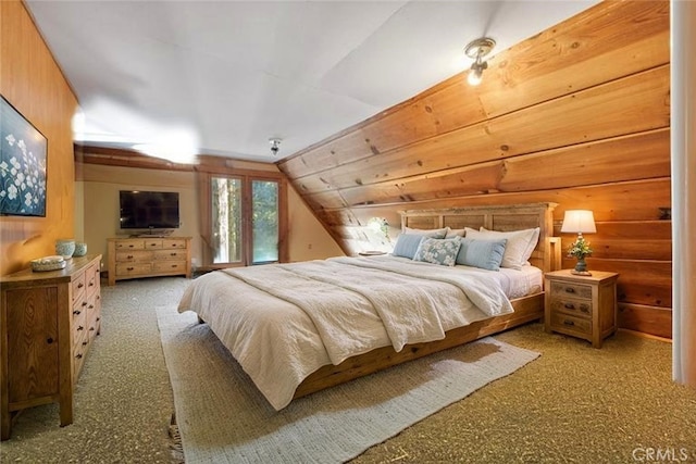 83634 Presidents Ln, Wilsona Gardens, CA 93633 - bedroom with wooden walls, vaulted ceiling, and carpet floors