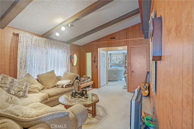 32303 Bilton Way, Wildomar, CA 92595 - living room featuring healthy amount of natural light, carpet, wood walls, and a textured ceiling