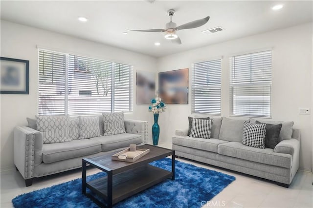 7911 Cold Creek St, Riverside, CA 92507 - living area featuring a ceiling fan and recessed lighting
