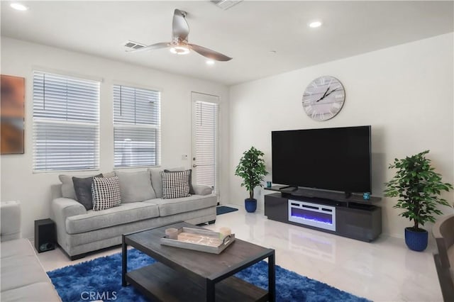 7911 Cold Creek St, Riverside, CA 92507 - living room featuring ceiling fan and recessed lighting