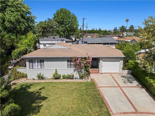 7737 Nestle Ave, Reseda, CA 91335 - single story home with driveway, a garage, a front yard, and stucco siding