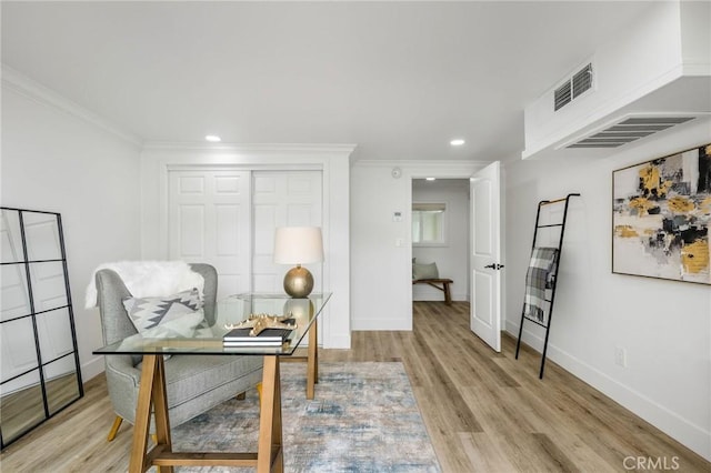 32015 Point Pl, Laguna Beach, CA 92651 - home office with ornamental molding, light wood finished floors, and recessed lighting