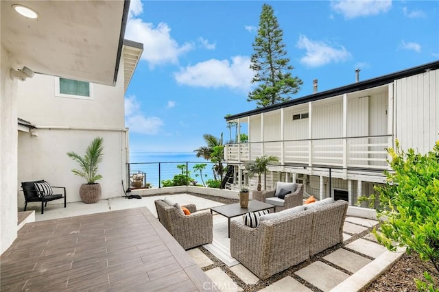 32015 Point Pl, Laguna Beach, CA 92651 - patio / terrace featuring an outdoor living space and a water view