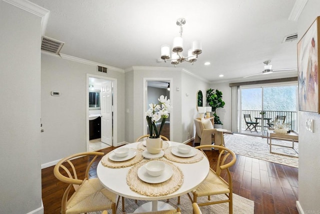 3078 Broadway Unit 210, San Diego, CA 92102 - dining room featuring wood-type flooring, a chandelier, ornamental molding, and recessed lighting