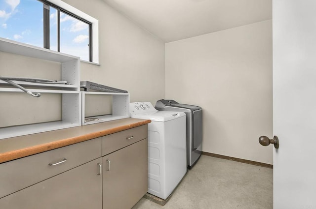 3112 N Mountain View Dr, San Diego, CA 92116 - laundry room featuring independent washer and dryer, light colored carpet, and cabinet space