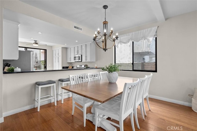220 S Prospect Ave Unit 9, Redondo Beach, CA 90277 - dining room featuring hardwood / wood-style flooring, a chandelier, ceiling fan, and recessed lighting