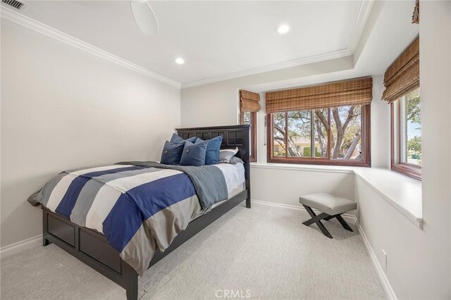 1831 Cockscrow Ln, North Tustin, CA 92705 - carpeted bedroom featuring crown molding, recessed lighting, and a ceiling fan
