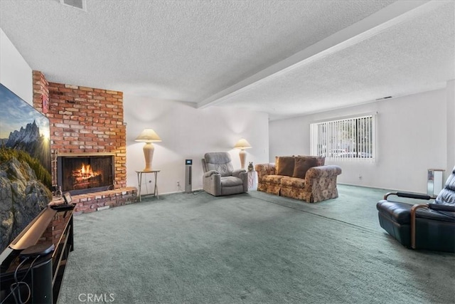 406 Genoa St Unit A, Monrovia, CA 91016 - carpeted living area with a textured ceiling and a brick fireplace
