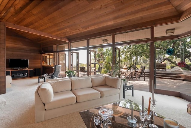 1501 Clearview Ln, North Tustin, CA 92705 - carpeted living room with wooden ceiling and wooden walls