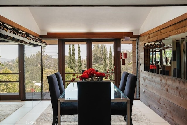1501 Clearview Ln, North Tustin, CA 92705 - dining space featuring vaulted ceiling, tile patterned floors, and plenty of natural light