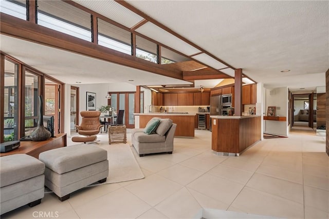 1501 Clearview Ln, North Tustin, CA 92705 - living room featuring light tile patterned floors and wine cooler