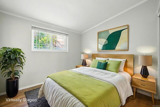 10150 Sierra Madre Rd, Spring Valley, CA 91977 - bedroom with lofted ceiling, crown molding, and wood finished floors