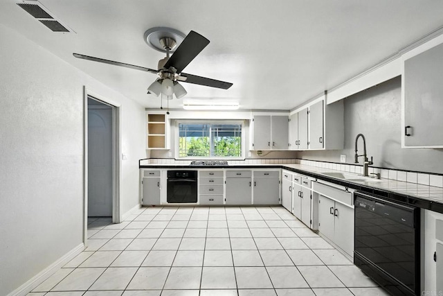 10150 Sierra Madre Rd, Spring Valley, CA 91977 - kitchen with black appliances, a ceiling fan, and light tile patterned floors