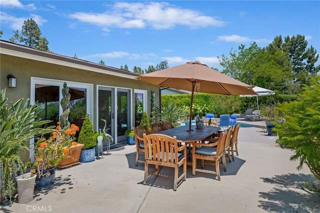 17248 Barneston Ct, Granada Hills, CA 91344 - view of patio / terrace with outdoor dining area and an outdoor pool