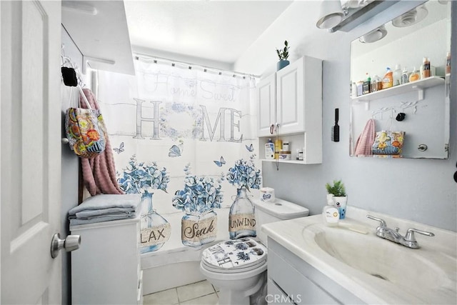 13643 Alcade St, La Puente, CA 91746 - bathroom with vanity, a shower with curtain, and tile patterned flooring