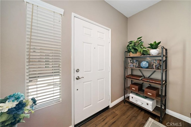 15655 Vista Way Unit 100, Lake Elsinore, CA 92532 - foyer entrance with baseboards and dark wood-style floors