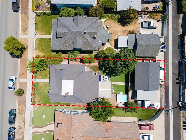 637 N 2nd Ave, Upland, CA 91786 - aerial view of residential area with property parcel outlined