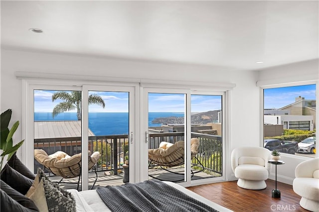 1094 Katella St, Laguna Beach, CA 92651 - bedroom with access to outside, wood finished floors, multiple windows, and recessed lighting