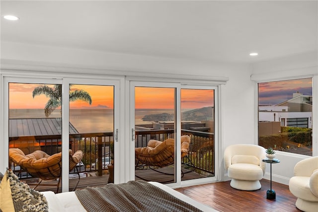 1094 Katella St, Laguna Beach, CA 92651 - bedroom featuring access to exterior, wood finished floors, recessed lighting, and multiple windows