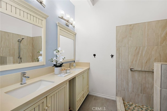 1094 Katella St, Laguna Beach, CA 92651 - full bathroom featuring walk in shower, double vanity, and wood finished floors