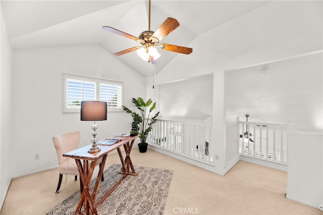 1026 N Turner Ave Unit 223, Ontario, CA 91764 - carpeted home office featuring ceiling fan and vaulted ceiling