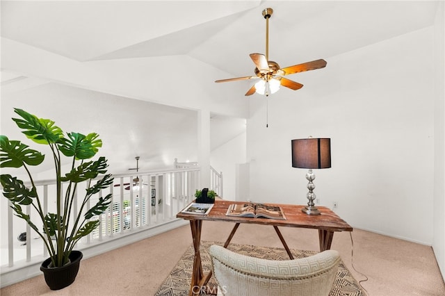 1026 N Turner Ave Unit 223, Ontario, CA 91764 - carpeted home office featuring vaulted ceiling and a ceiling fan