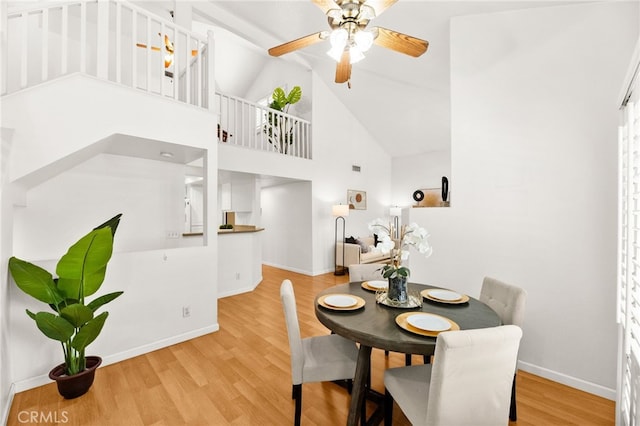 1026 N Turner Ave Unit 223, Ontario, CA 91764 - dining room featuring a ceiling fan, wood finished floors, and high vaulted ceiling