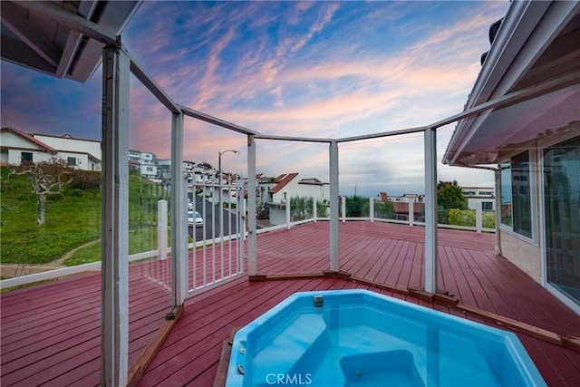 3823 Via Manzana, San Clemente, CA 92673 - pool at dusk featuring a deck and a jacuzzi