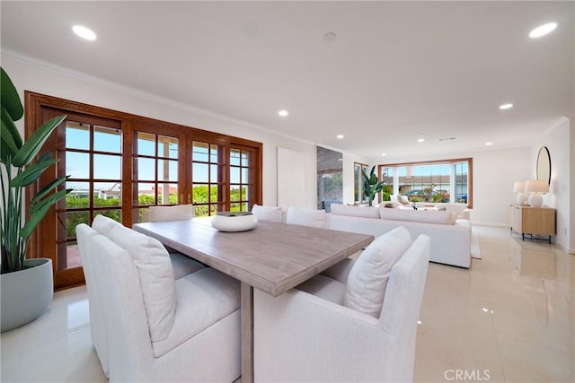 3823 Via Manzana, San Clemente, CA 92673 - dining room featuring crown molding, recessed lighting, and light tile patterned floors