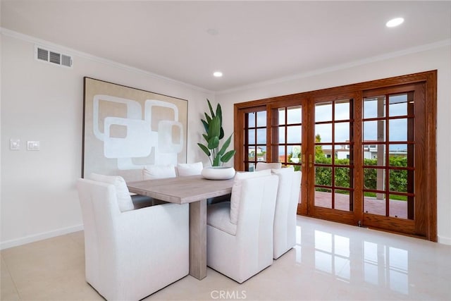 3823 Via Manzana, San Clemente, CA 92673 - dining room featuring crown molding, recessed lighting, and french doors