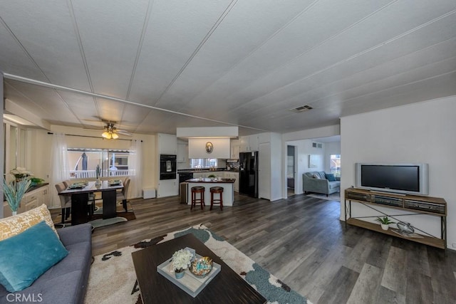 2851 Rolling Hills Dr Unit 255, Fullerton, CA 92835 - living area with plenty of natural light, dark wood-type flooring, and ceiling fan