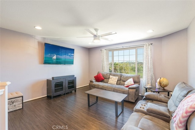 31652 Loma Linda Rd, Temecula, CA 92592 - living room featuring wood finished floors, a ceiling fan, and recessed lighting