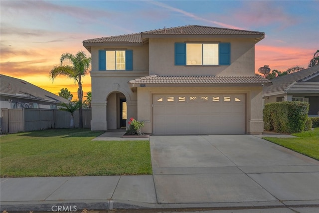 31652 Loma Linda Rd, Temecula, CA 92592 - mediterranean / spanish-style home featuring a tiled roof, a garage, stucco siding, and concrete driveway