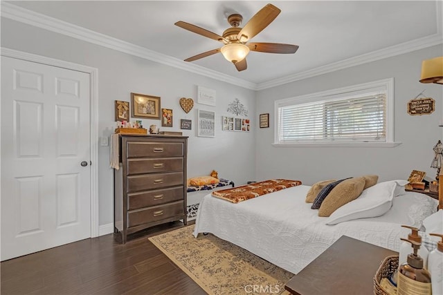 4477 Los Serranos Blvd, Chino Hills, CA 91709 - bedroom with dark wood finished floors, ornamental molding, and a ceiling fan