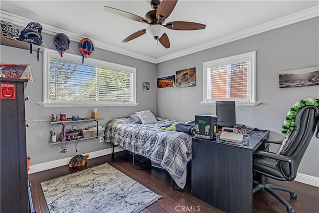 4477 Los Serranos Blvd, Chino Hills, CA 91709 - bedroom featuring multiple windows, wood finished floors, crown molding, and a desk