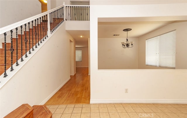 26508 Veramonte Ave, Murrieta, CA 92562 - entrance foyer featuring tile patterned flooring, a chandelier, and stairway