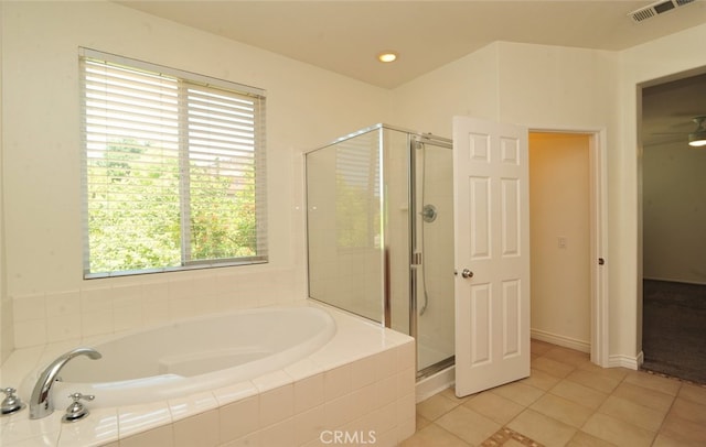 26508 Veramonte Ave, Murrieta, CA 92562 - bathroom with a bath, a shower stall, tile patterned flooring, and recessed lighting
