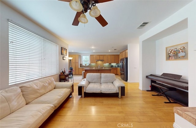 26508 Veramonte Ave, Murrieta, CA 92562 - living area with ceiling fan, light wood-style floors, and recessed lighting