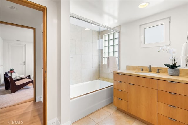 1554 E Oceanfront, Newport Beach, CA 92661 - full bath featuring vanity, washtub / shower combination, recessed lighting, and tile patterned floors