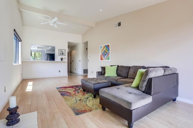 6942 Batiquitos, Carlsbad, CA 92011 - living area with light wood finished floors and ceiling fan