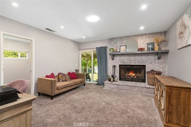 1434 N Rose St, Burbank, CA 91505 - living room with carpet, a brick fireplace, healthy amount of natural light, and recessed lighting