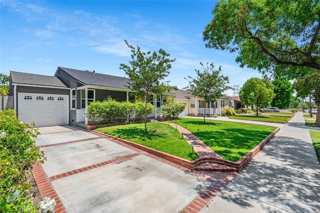 1434 N Rose St, Burbank, CA 91505 - ranch-style house featuring concrete driveway, a front yard, a garage, stucco siding, and a shingled roof