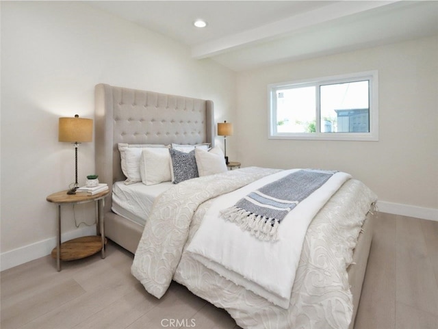 3518 W 228th St, Torrance, CA 90505 - bedroom with light wood-type flooring, beamed ceiling, and recessed lighting