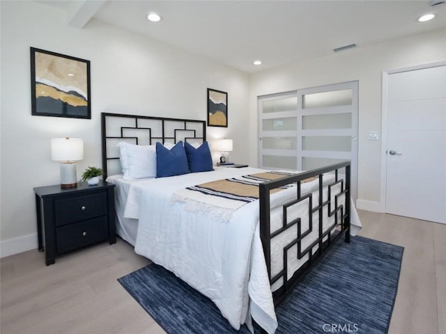 3518 W 228th St, Torrance, CA 90505 - bedroom with light wood-style flooring, recessed lighting, and beam ceiling