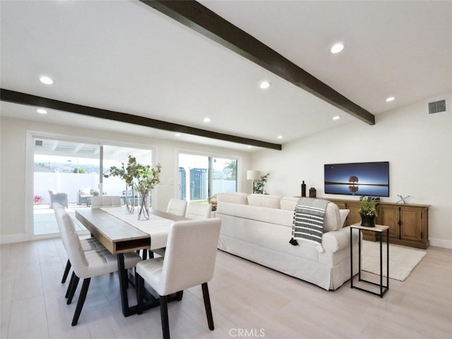 3518 W 228th St, Torrance, CA 90505 - dining space with beam ceiling, light wood-style floors, and recessed lighting