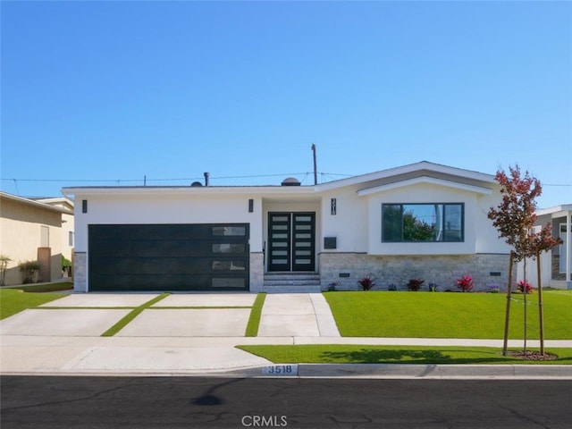 3518 W 228th St, Torrance, CA 90505 - view of front facade with an attached garage, concrete driveway, stucco siding, a front lawn, and entry steps